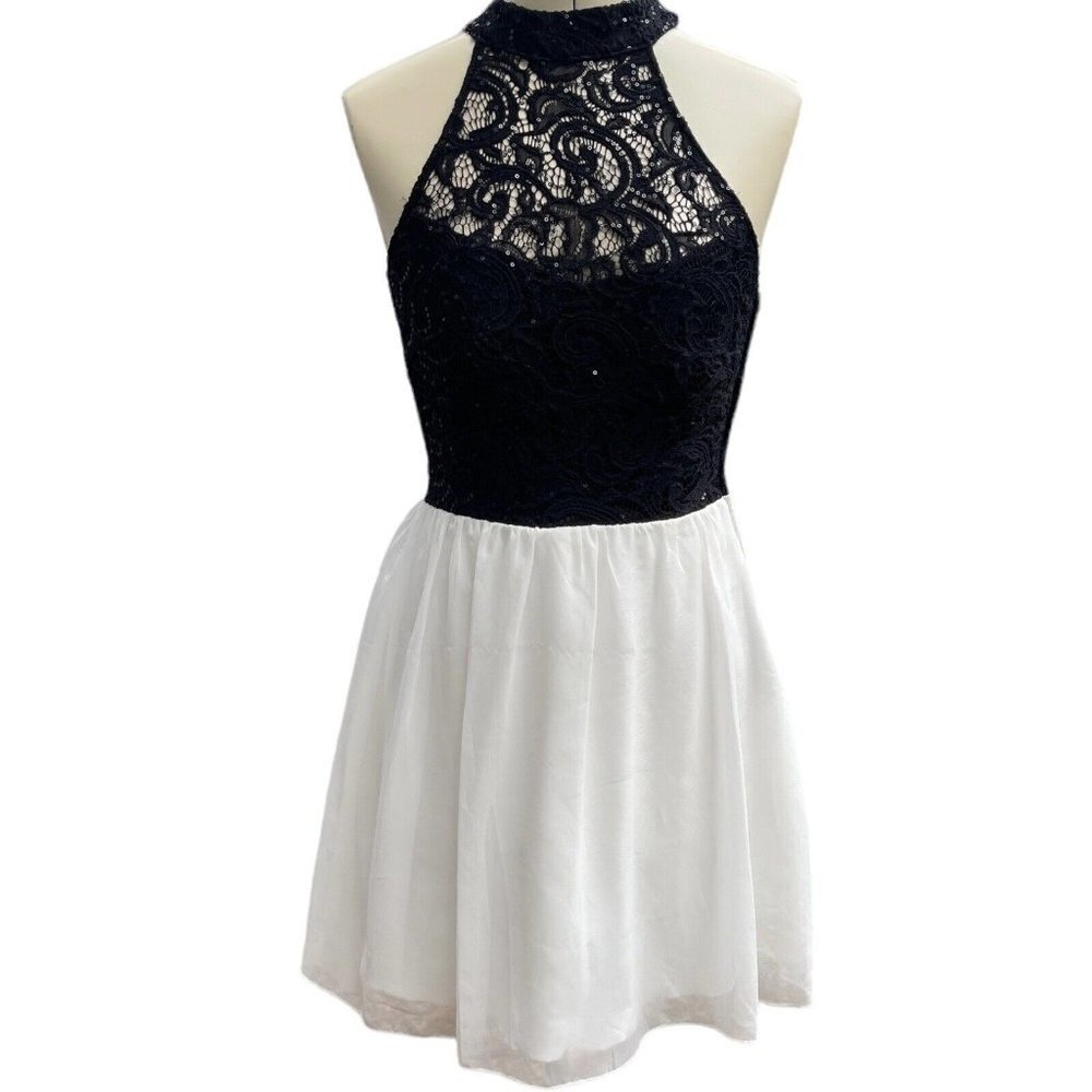 Speechless Black Lace Halter Top White Skirt Cocktail Dress